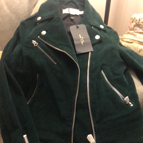 Rag & Bone. Bottle green Mercer jacket. Snaps and zippers.